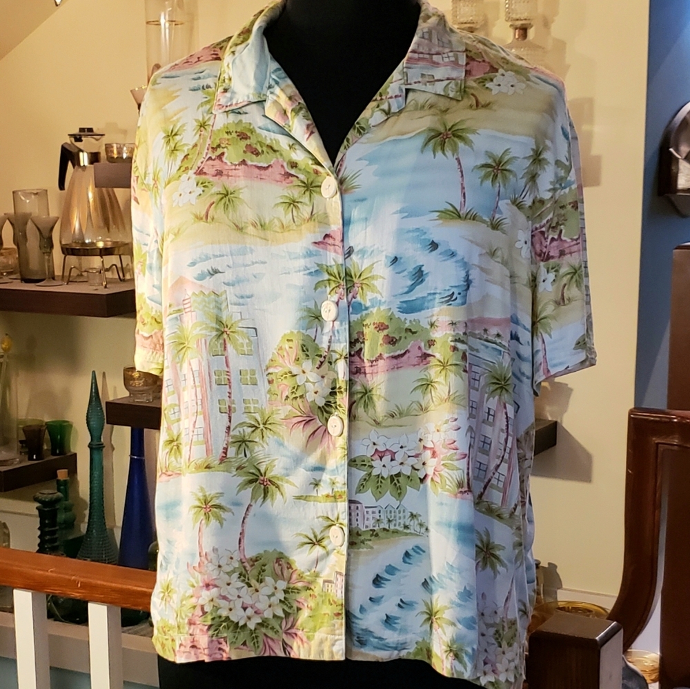 Ruby Rd. Womens Tropical Print Button Front Camp Shirt